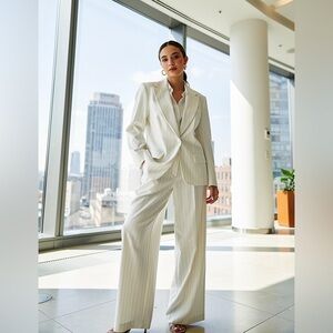 Vintage White & Gold Pinstripe Blazer And Pants Set